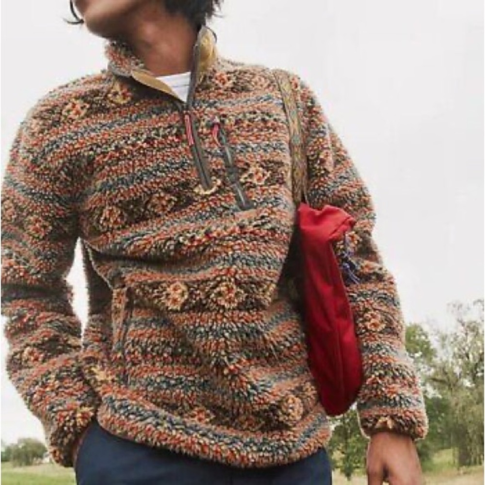 NWT J Crew Nordic Fair Isle Sherpa-Fleece Half-zip Pullover